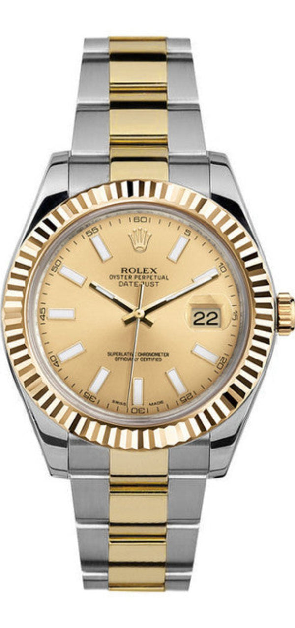 Rolex Datejust 41mm Fluted Bezel Champagne Dial Oyster Two Tone With Card - 116333