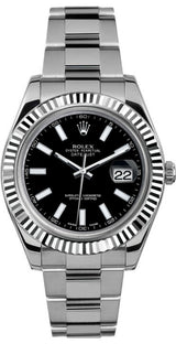 Rolex Datejust 41mm Fluted Bezel Black Index Dial Oyster - 116334