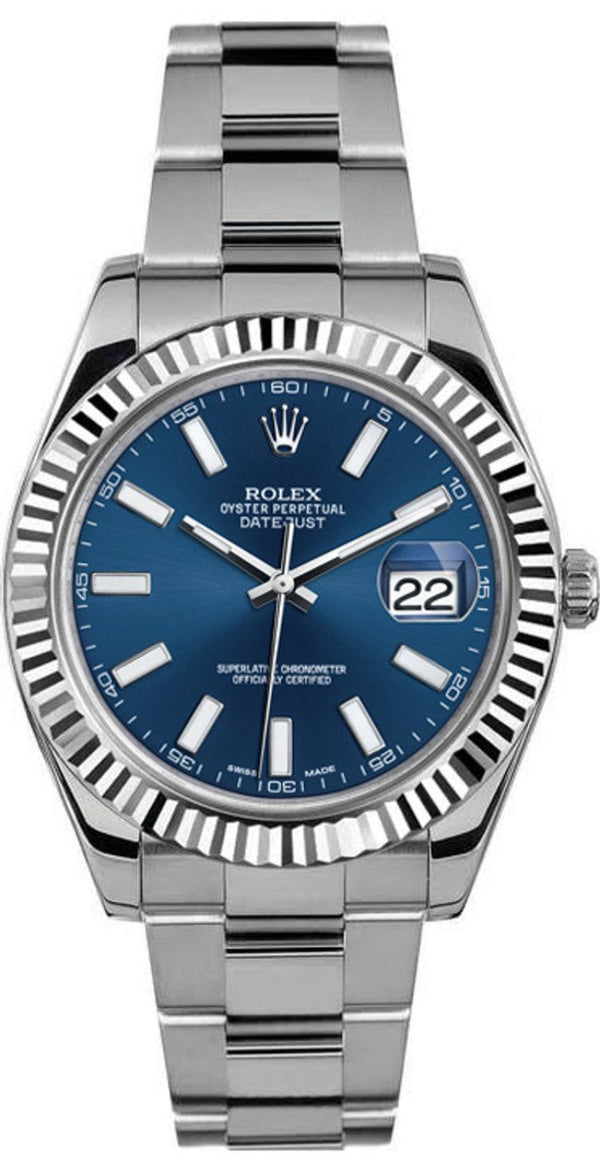 Rolex Datejust 41mm Fluted Bezel Blue Index Dial Oyster - 116334