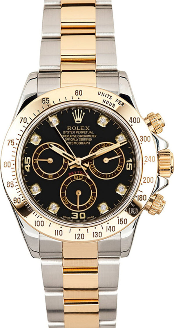 Rolex Cosmograph Daytona 40mm Two-Tone Yellow Gold Black Diamond Dial - 116523 - Pre-Owned