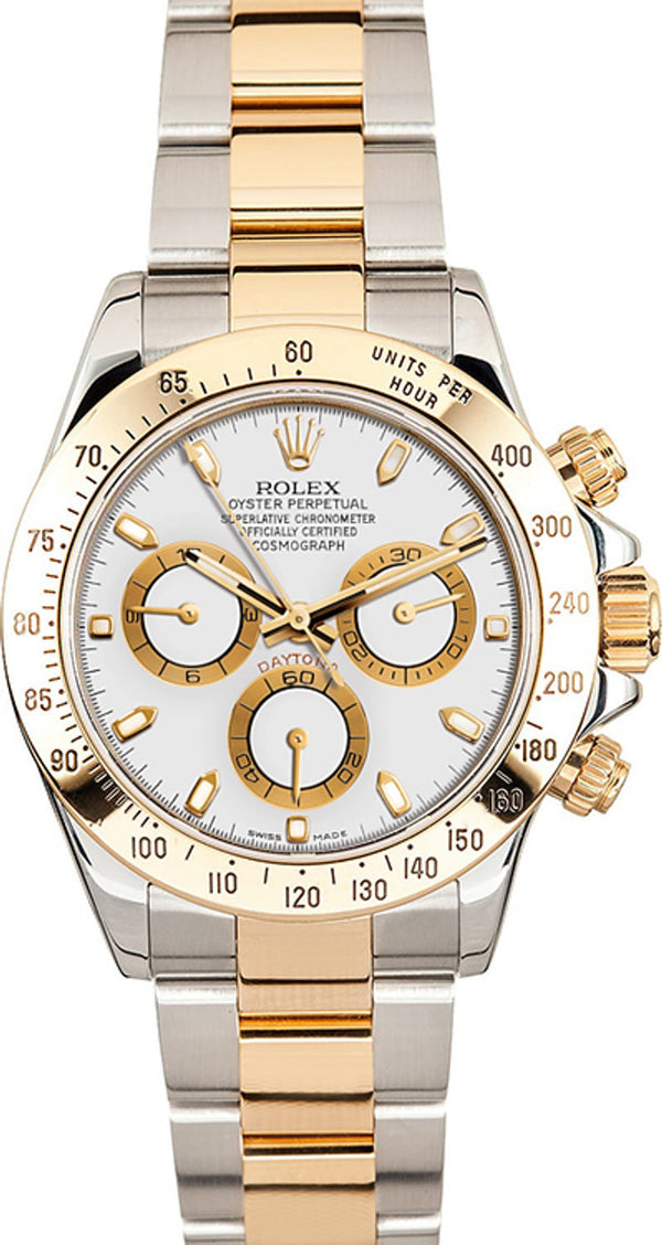 Rolex Cosmograph Daytona 40mm Two-Tone Yellow Gold White Dial - 116523 - Pre-Owned