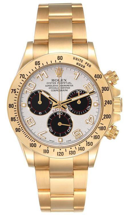 Rolex Daytona Yellow Gold Factory White Panda Arabic Racing Dial 116528