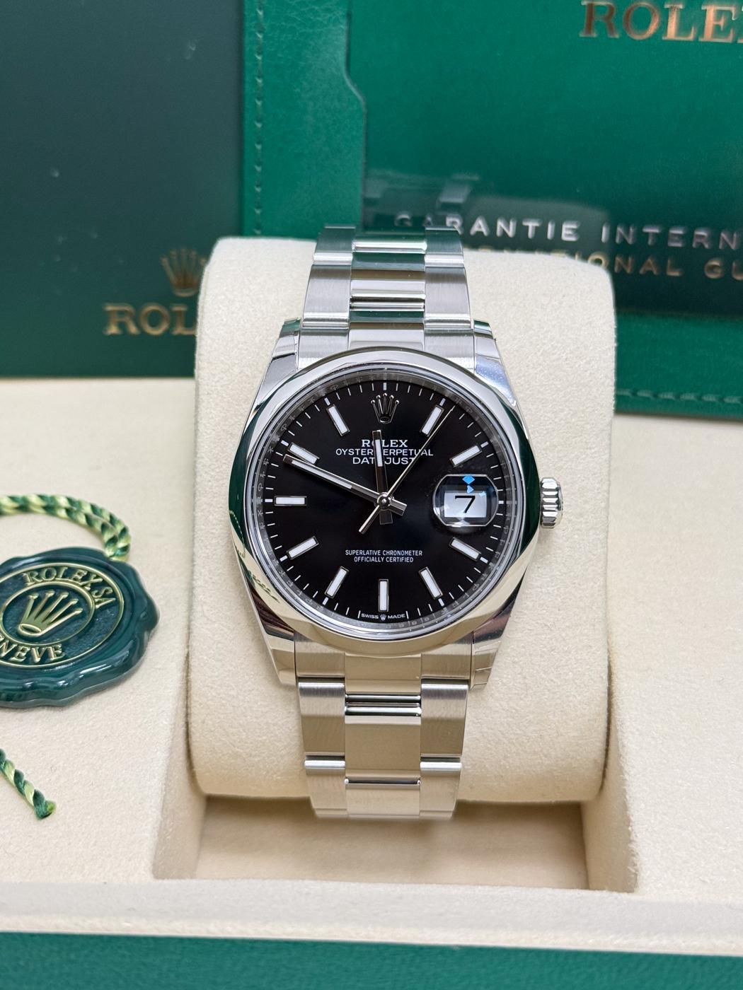 Rolex Datejust 36mm Black Index Dial Smooth Bezel Oyster Bracelet 126200