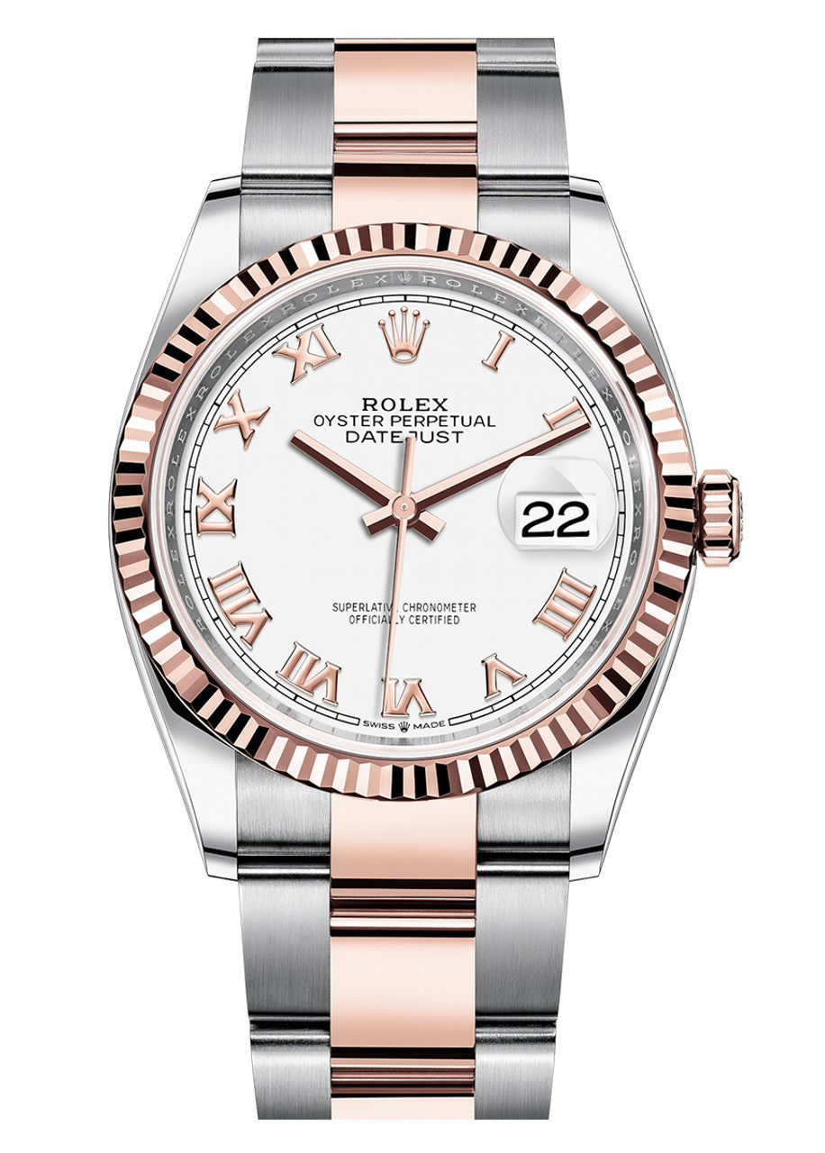 Rolex Datejust 36mm Two-Tone Everose Gold White Roman Dial Fluted Bezel Oyster Bracelet 126231 – New 2025 / 2026