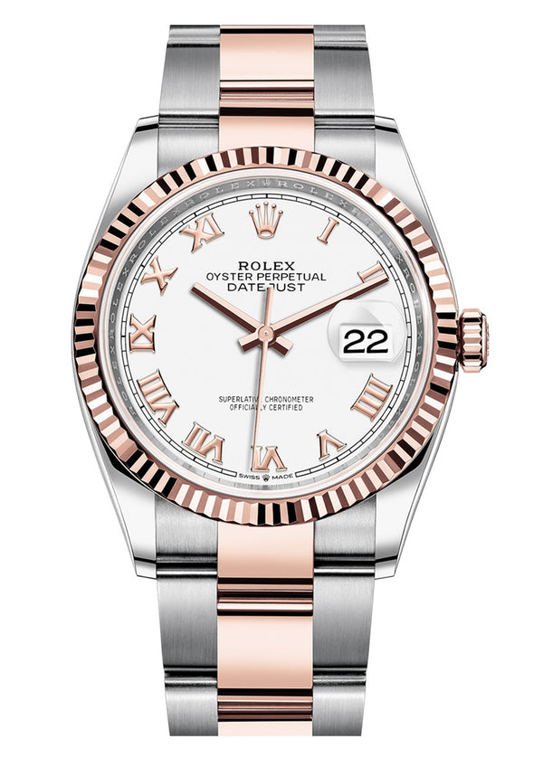 Rolex Datejust 36mm Two-Tone Everose Gold Fluted Bezel White Roman Dial Oyster - 126231 - New 2025