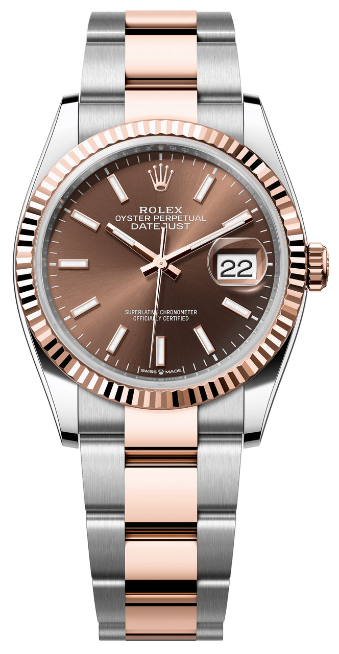 Rolex Datejust 36mm Two-Tone Everose Gold Slate Index Dial Fluted Bezel Oyster Bracelet 126231 – New 2025