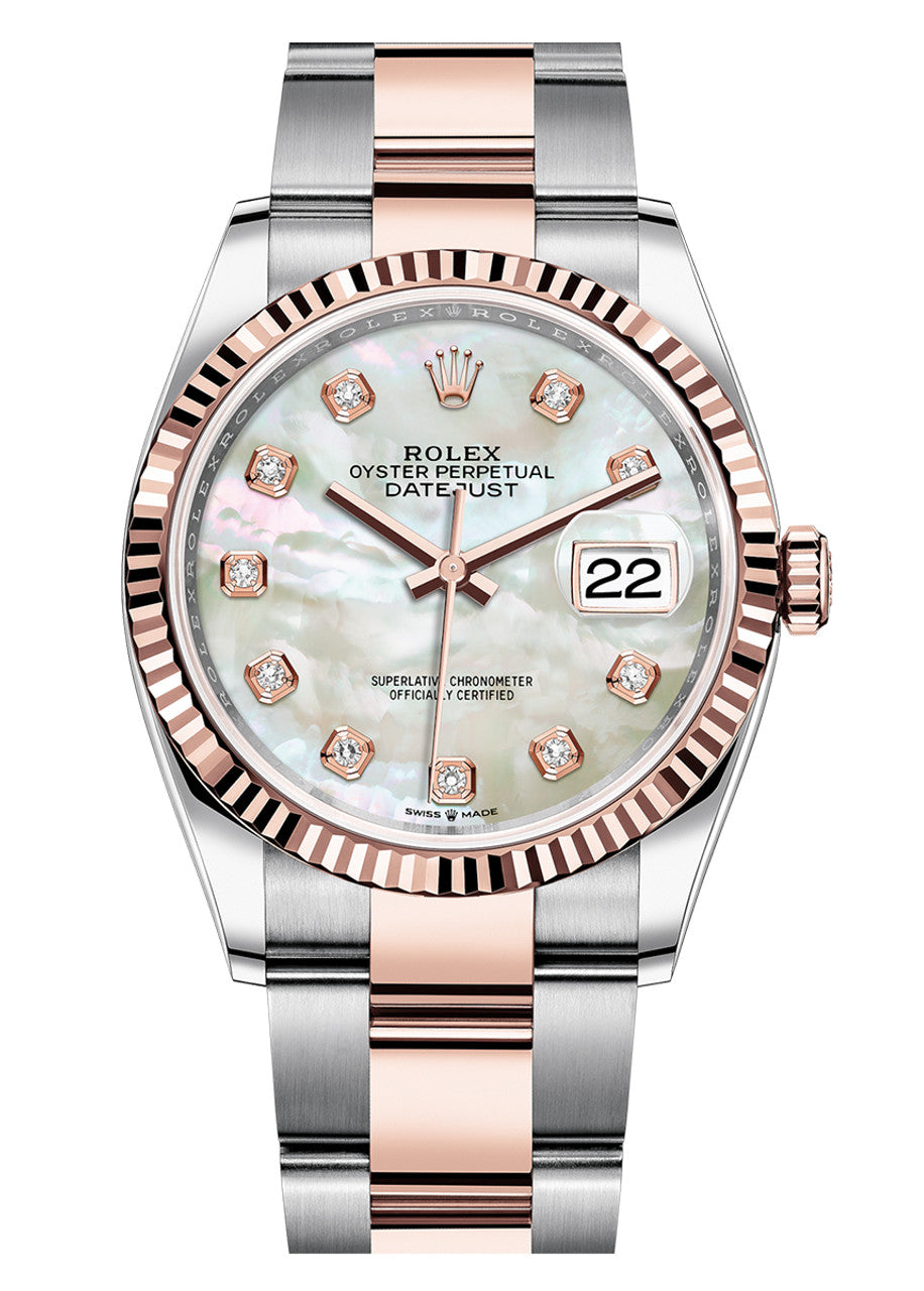 Rolex Datejust 36mm Two-Tone Everose Gold Mother of Pearl Diamond Dial Fluted Bezel Oyster Bracelet 126231 – New 2025 / 2026