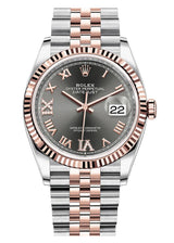 Rolex Datejust 36mm Two-Tone Everose Gold Fluted Bezel Slate/Grey Roman Dial Jubilee - 126231 - New 2024