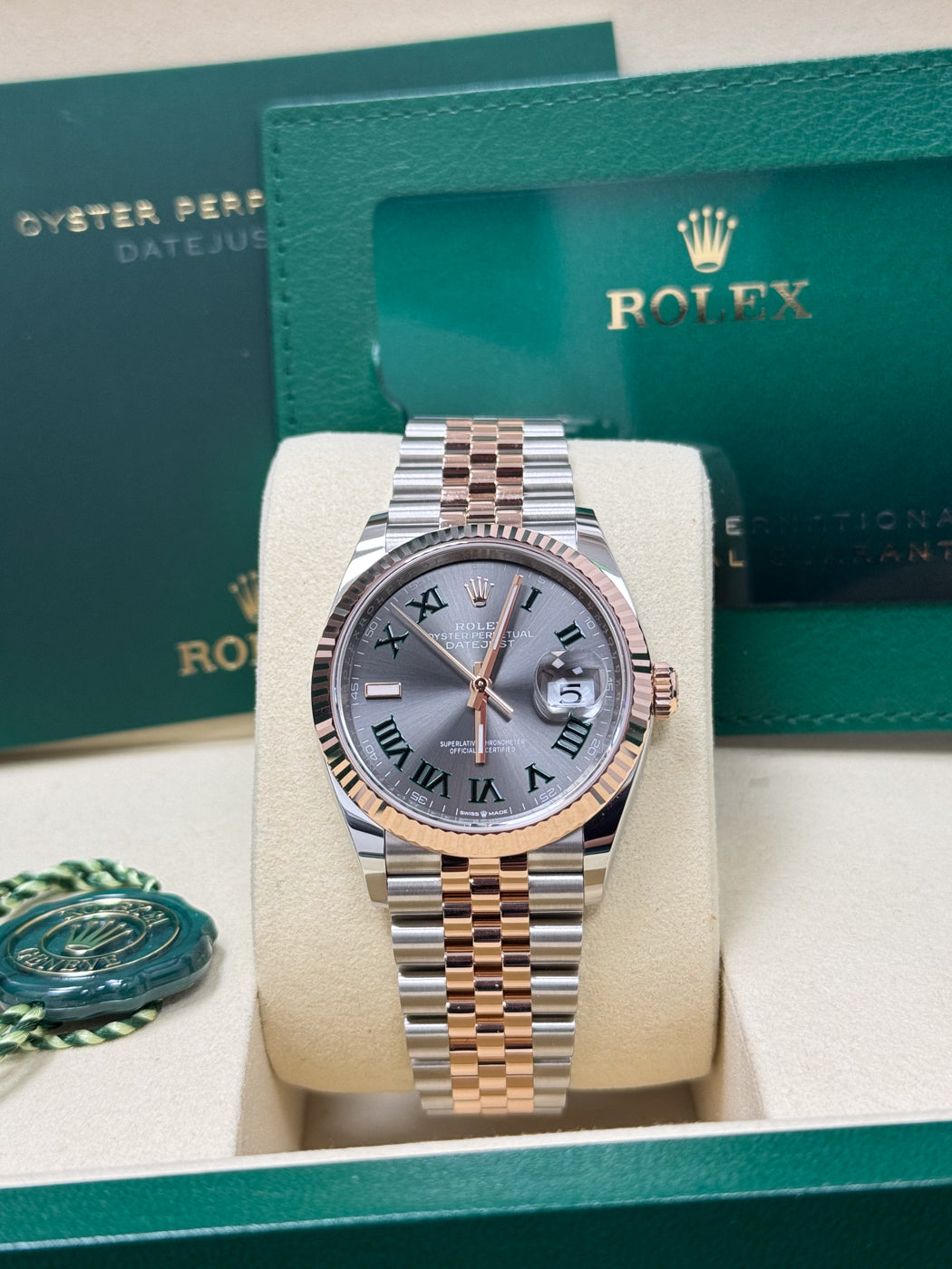 Rolex Datejust 36mm "Wimbledon" Two-Tone Everose Gold Dial Fluted Bezel Jubilee Bracelet 126231 – New 2025 / 2026