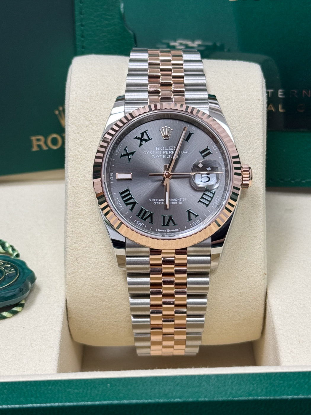 Rolex Datejust 36mm "Wimbledon" Two-Tone Everose Gold Dial Fluted Bezel Jubilee Bracelet 126231 – New 2025 / 2026