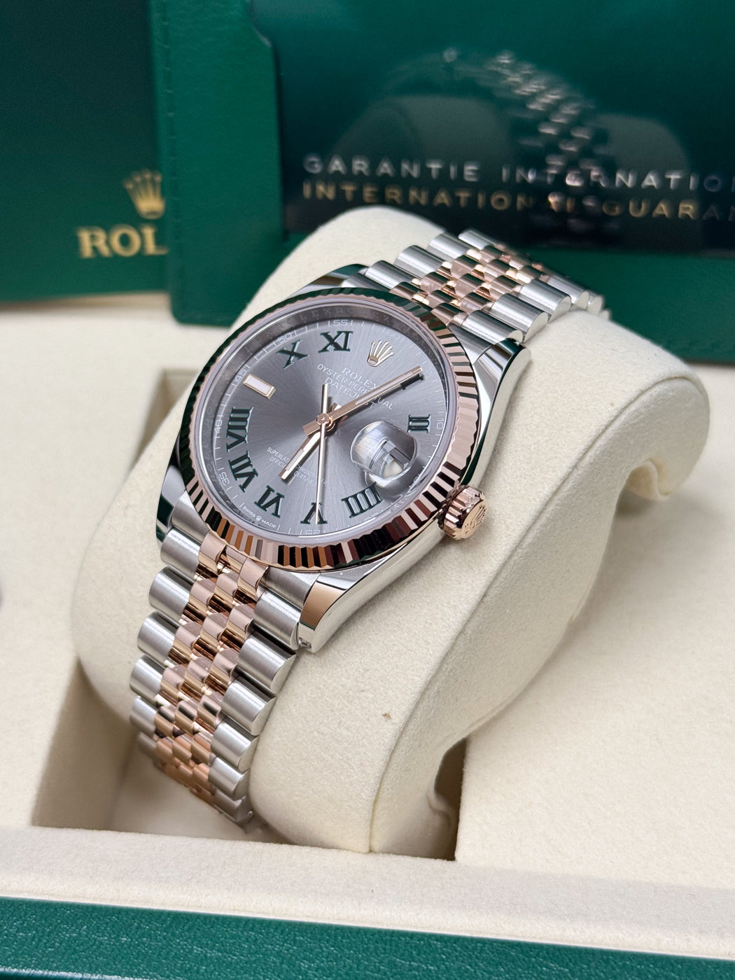 Rolex Datejust 36mm "Wimbledon" Two-Tone Everose Gold Dial Fluted Bezel Jubilee Bracelet 126231 – New 2025 / 2026