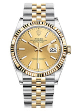 Rolex Datejust 36mm Two-Tone Yellow Gold Fluted Bezel Champagne Index Dial Jubilee - 126233 - Brand New 2024