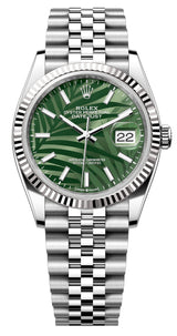 Rolex Datejust 36mm Fluted Bezel Green Palm Index Dial Jubilee - 126234 - Brand New 2024