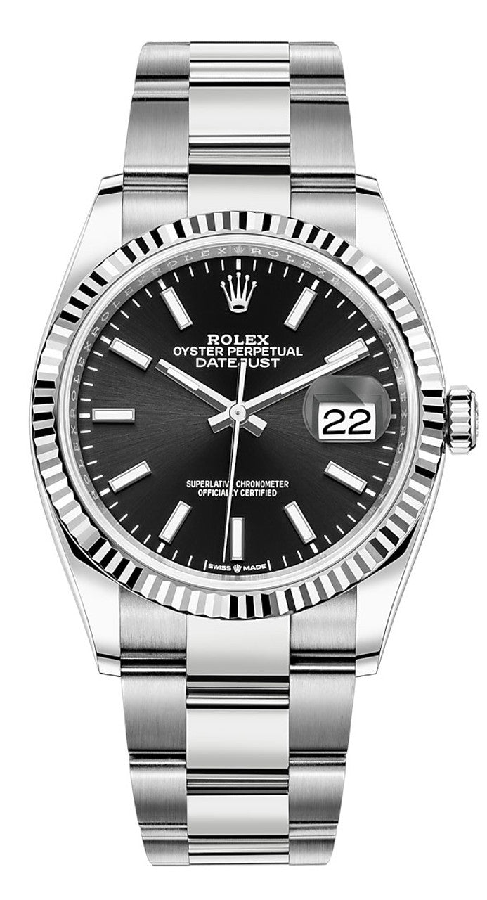 Rolex Oyster Perpetual Datejust Fluted Bezel 36mm 126234 Black Index Jubilee - New 2023