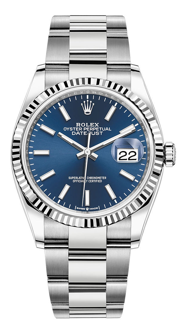Rolex Oyster Perpetual Datejust Fluted Bezel 36mm 126234 Blue Index Dial Oyster - New 2023