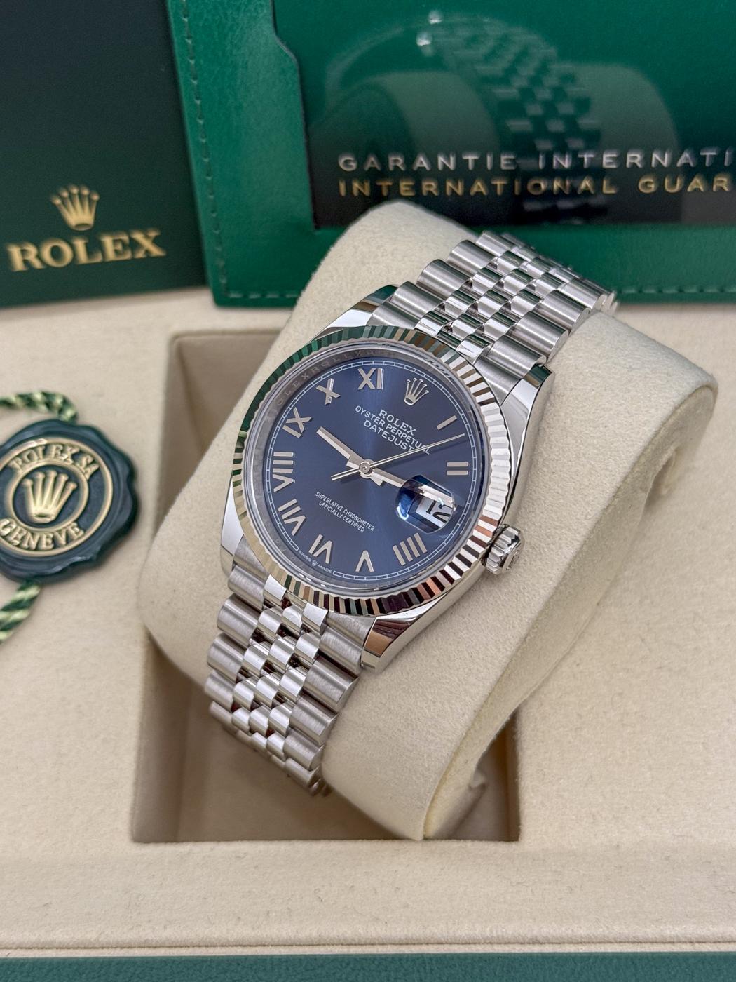 Rolex Datejust 36mm Blue Index Dial Fluted Bezel Jubilee Bracelet 126234