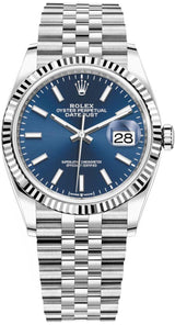 Rolex Datejust 36mm Fluted Bezel Blue Index Dial Jubilee - 126234 - New 2024