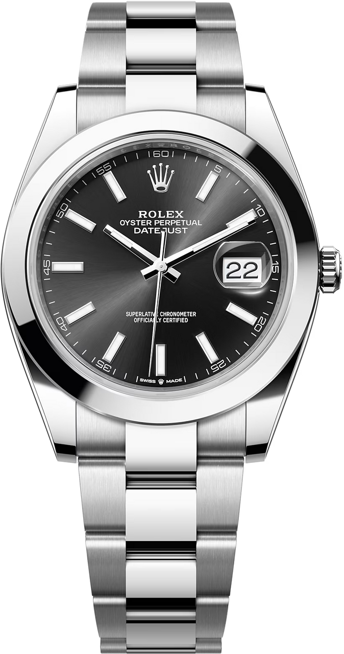 Rolex Datejust 41mm Black Index Dial Smooth Bezel Oyster Bracelet 126300 – New 2025