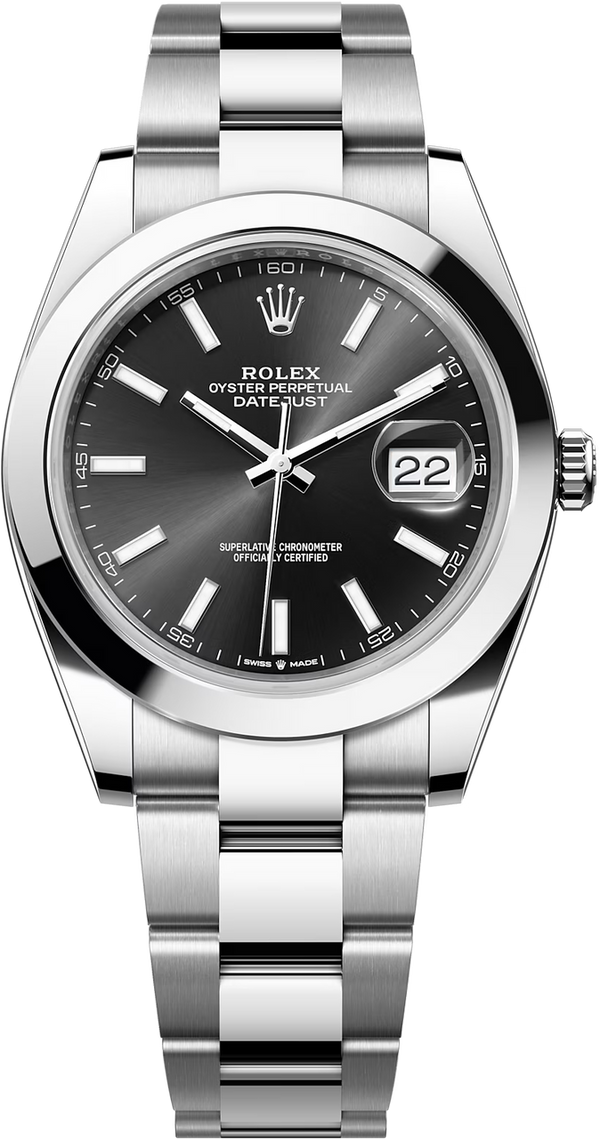 Rolex Datejust 41mm Smooth Bezel Black Index Dial Oyster - 126300 - New 2024