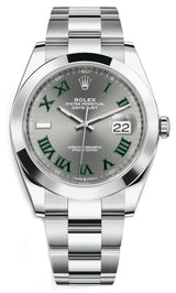 Rolex Datejust Stainless Steel Oyster 41mm Smooth Bezel Slate With Green Roman Dial- 126300 - New 2023