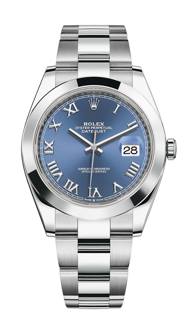 Rolex Datejust Stainless Steel Oyster 41mm Smooth Bezel Blue Roman Dial- 126300 - New 2023