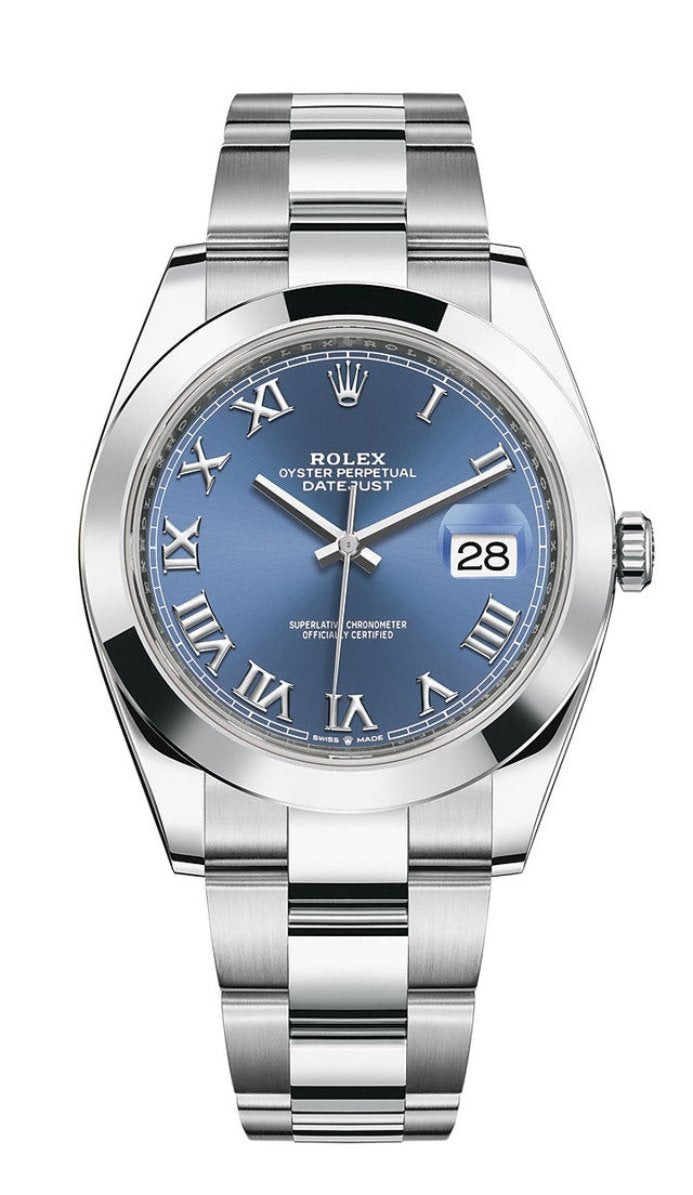 Rolex Datejust 41mm Smooth Bezel Blue Roman Dial Oyster - 126300 - New 2024