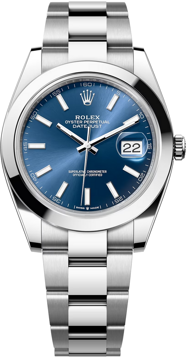 Rolex Datejust 41mm Smooth Bezel Blue Index Dial Oyster - 126300 - New 2024