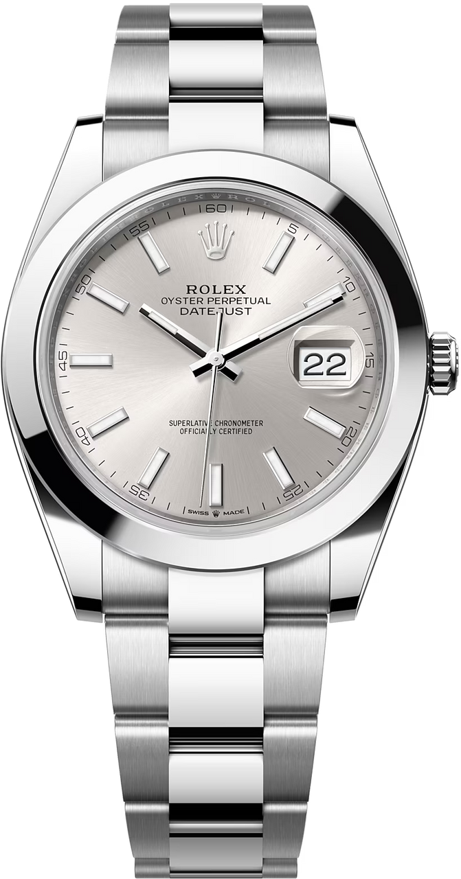 Rolex Datejust 41mm Silver Index Dial Smooth Bezel Oyster Bracelet 126300 – New 2025