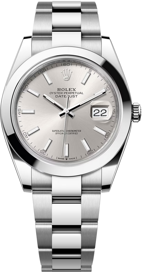 Rolex Datejust 41mm Smooth Bezel Silver Index Dial Oyster - 126300 - New 2024