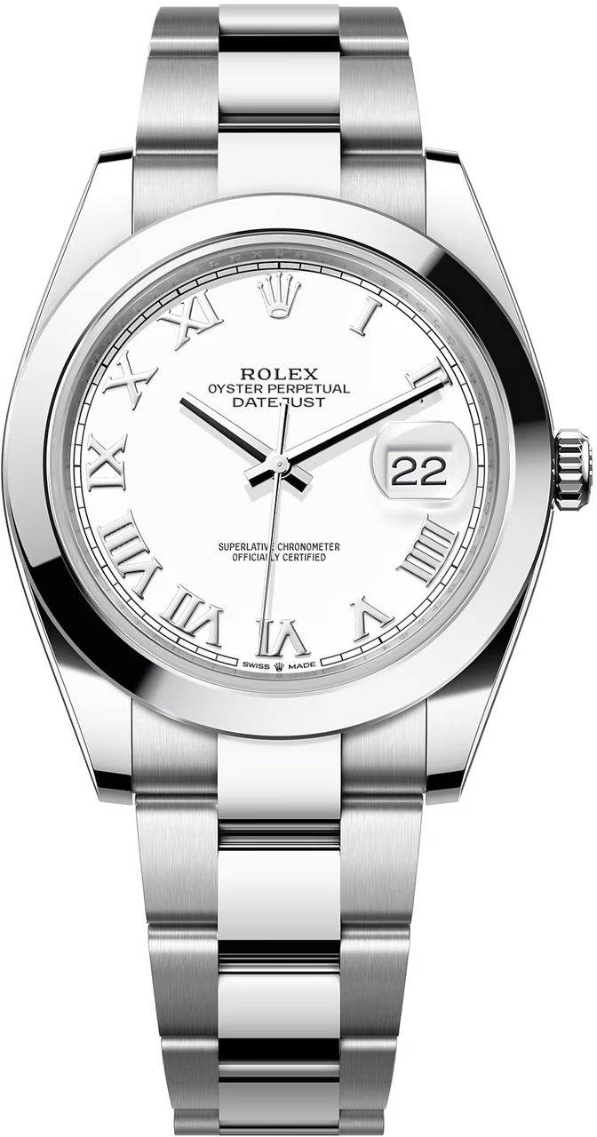 Rolex Datejust 41mm White Roman Dial Smooth Bezel Oyster Bracelet 126300 – New 2025
