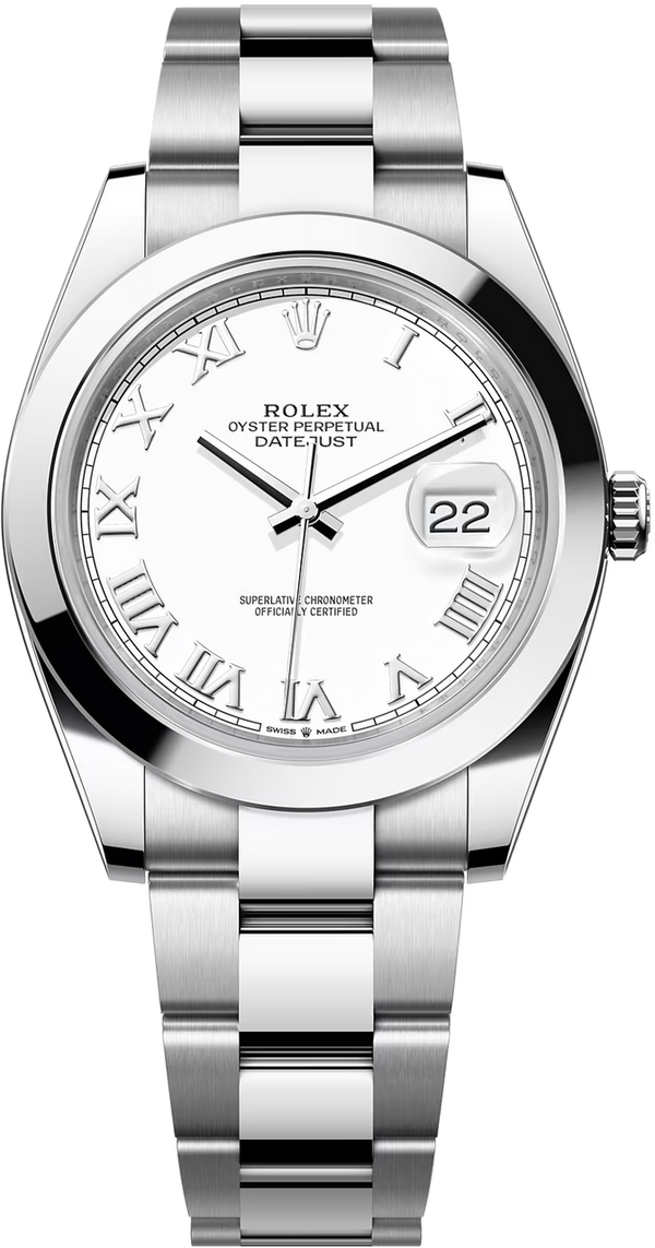 Rolex Datejust 41mm Smooth Bezel White Roman Oyster - 126300 - New 2025