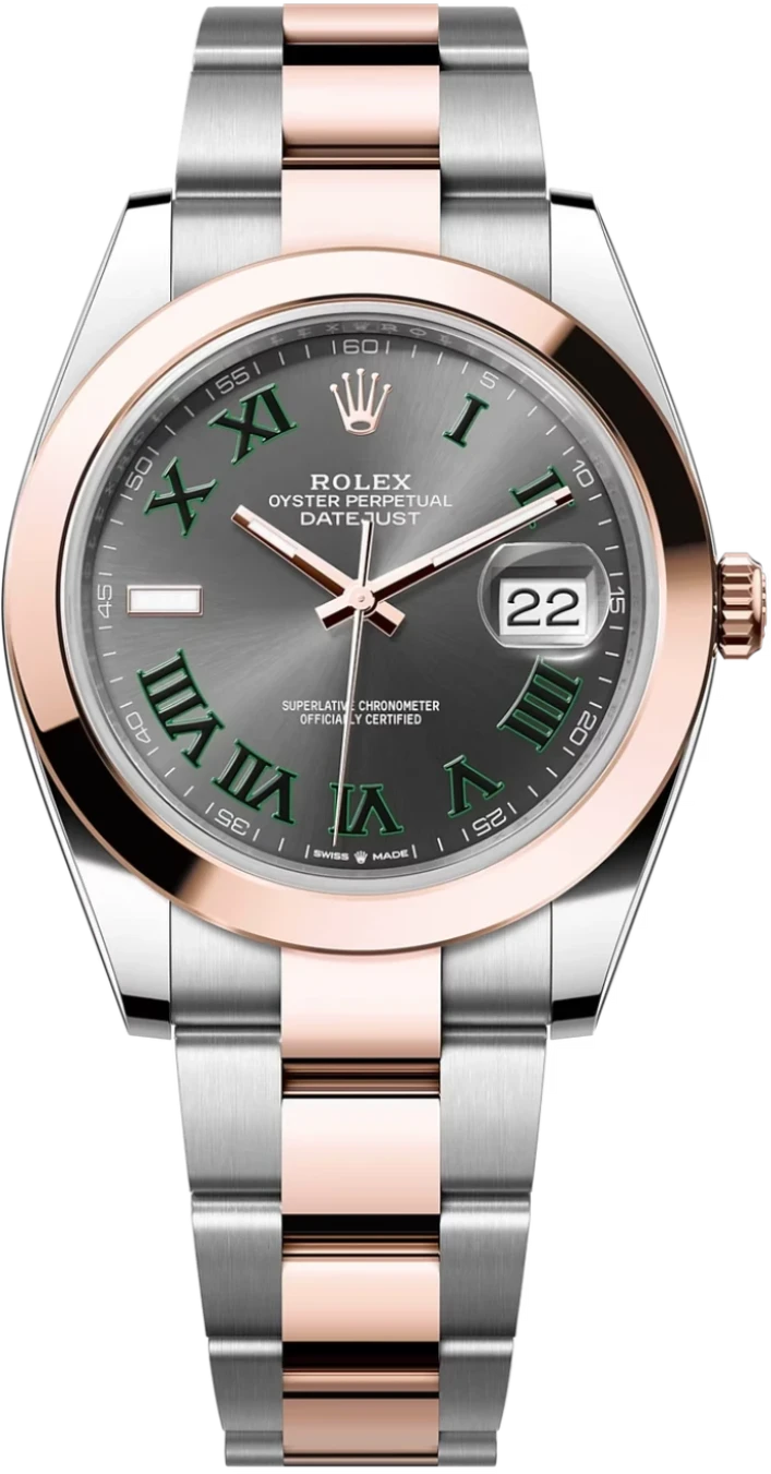 Rolex Datejust 41mm Two-Tone Everose Gold Smooth Bezel Wimbledon Dial Oyster - 126301 - Brand New 2024