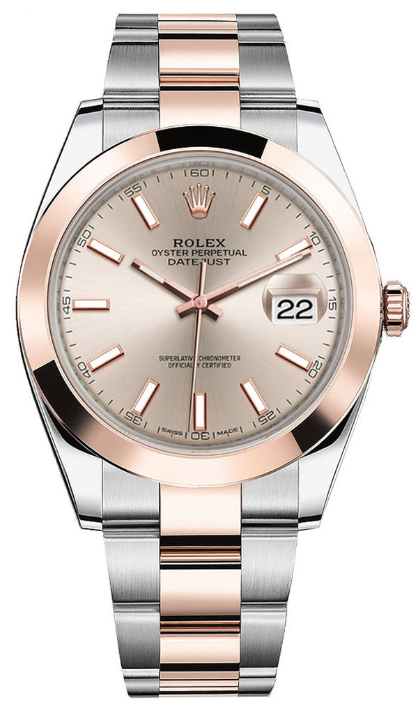 Rolex Datejust 41mm Two-Tone Everose Gold Smooth Bezel Sundust Index Dial Oyster - 126301 - Brand New 2024