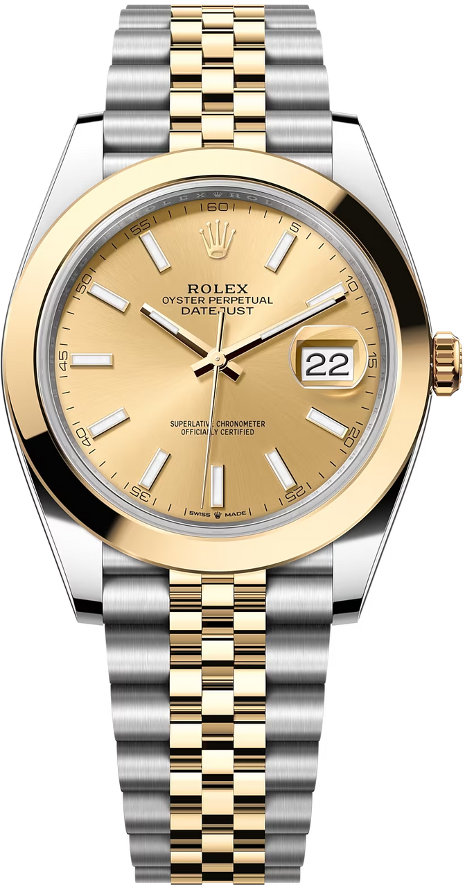 Rolex Datejust Two-Tone Yellow Gold Smooth Bezel Champagne Index Dial Jubilee - 126303 - New 2025