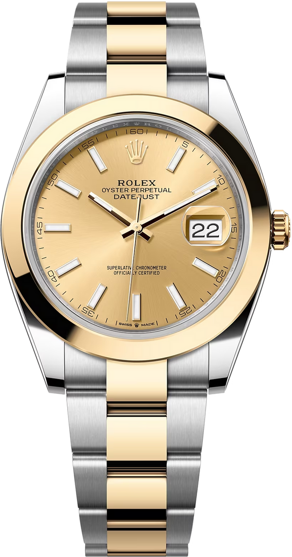 Rolex Datejust Two-Tone Yellow Gold Smooth Bezel Champagne Index Dial Oyster - 126303 - New 2025