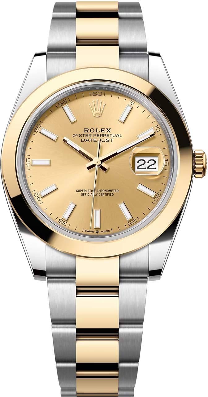 Rolex Datejust Two-Tone Yellow Gold Smooth Bezel Champagne Index Dial Oyster - 126303 - New 2025