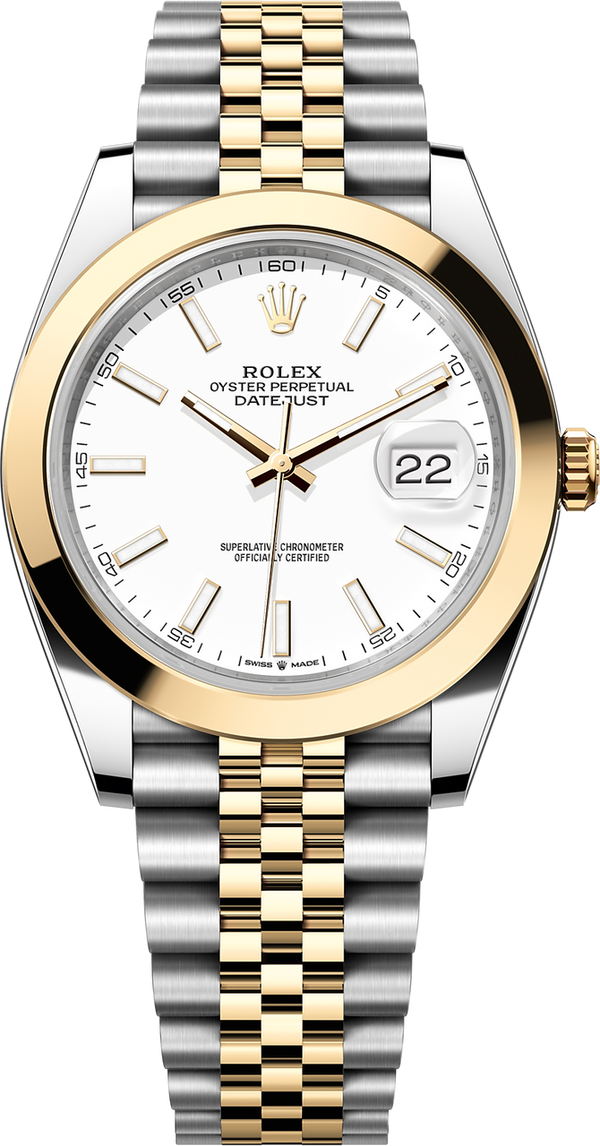 Rolex Datejust Two-Tone Yellow Gold Smooth Bezel White Index Dial Jubilee - 126303 - New 2025