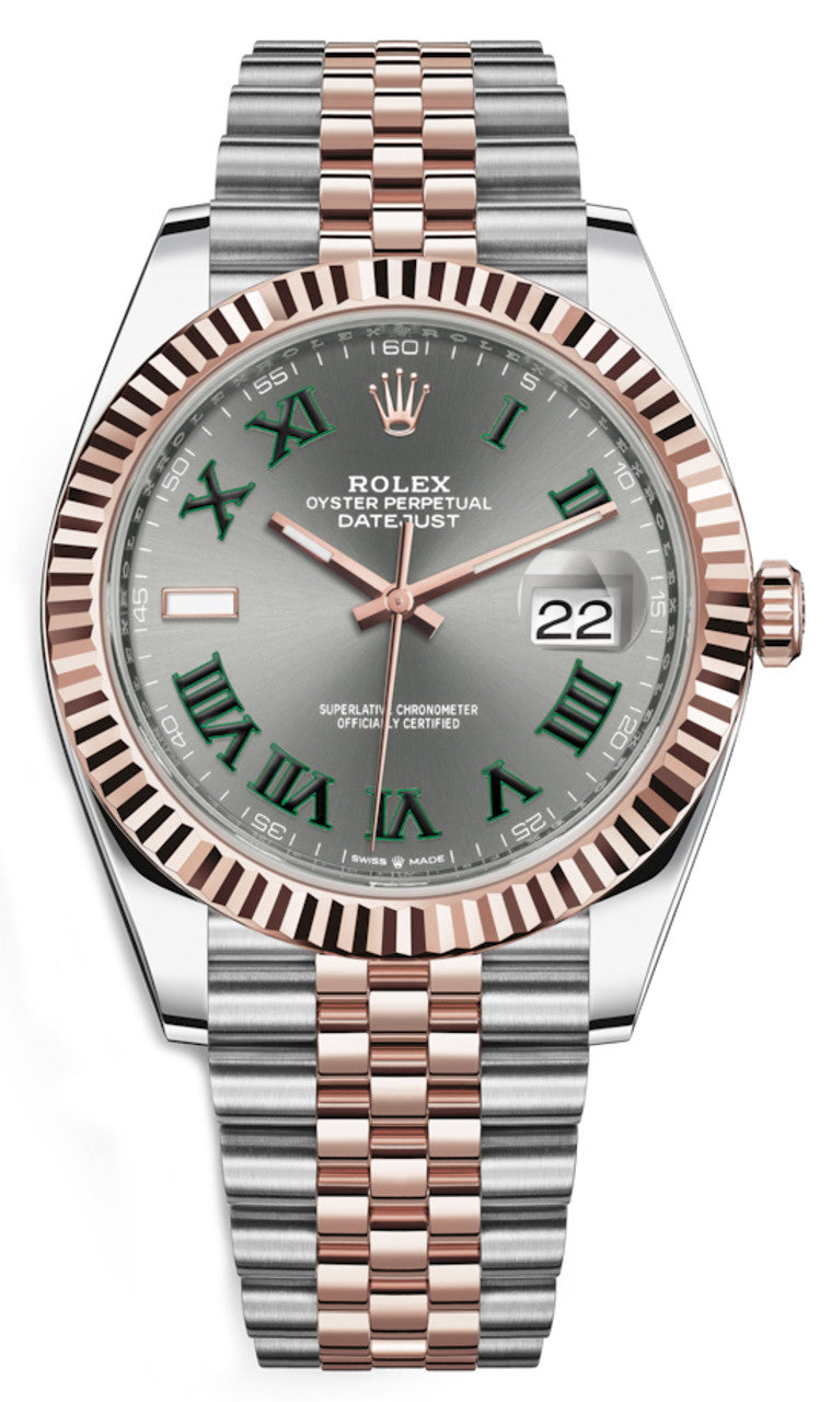 Rolex Datejust Stainless Steel & Rose Wimbledon Dial 41mm Jubilee - 126331 - New 2023