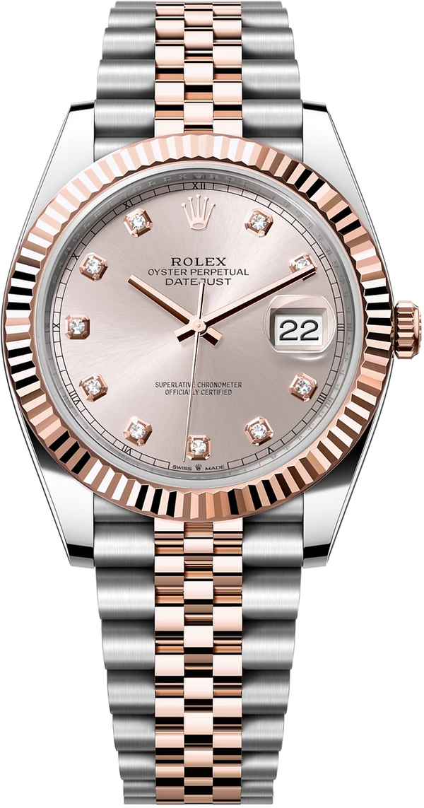 Rolex Datejust 41mm Two-Tone Everose Gold Fluted Bezel Sundust Diamond Dial Jubilee - 126331 - New 2025