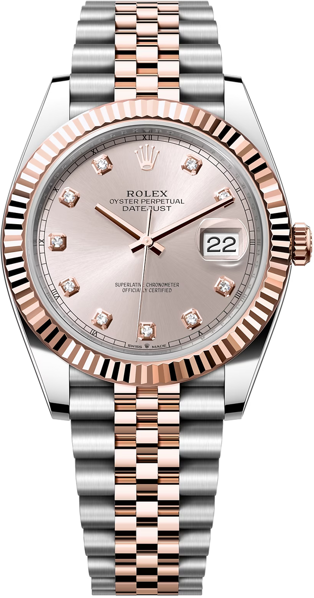 Rolex Datejust 41mm Two-Tone Everose Gold Fluted Bezel Sundust Diamond Dial Jubilee - 126331 - New 2025