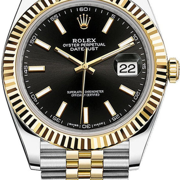 Rolex Datejust 41mm Two Tone Yellow Gold Fluted Bezel Black Index Dial Gamzo Co