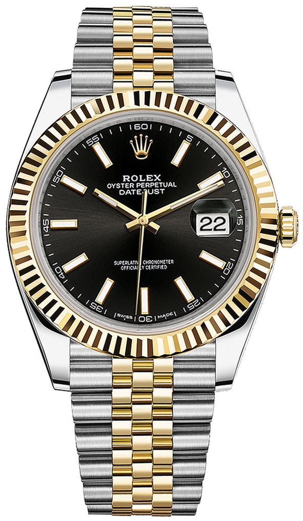 Rolex Datejust 41mm Two-Tone Yellow Gold Fluted Bezel Black Index Dial Jubilee - 126333 - Brand New 2023