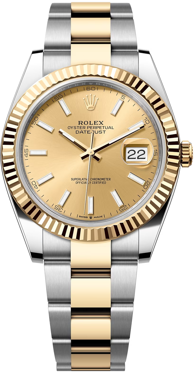 Rolex Datejust 36mm Two-Tone Yellow Gold Fluted Bezel Champagne Index Dial Oyster - 126233 - Brand New 2024