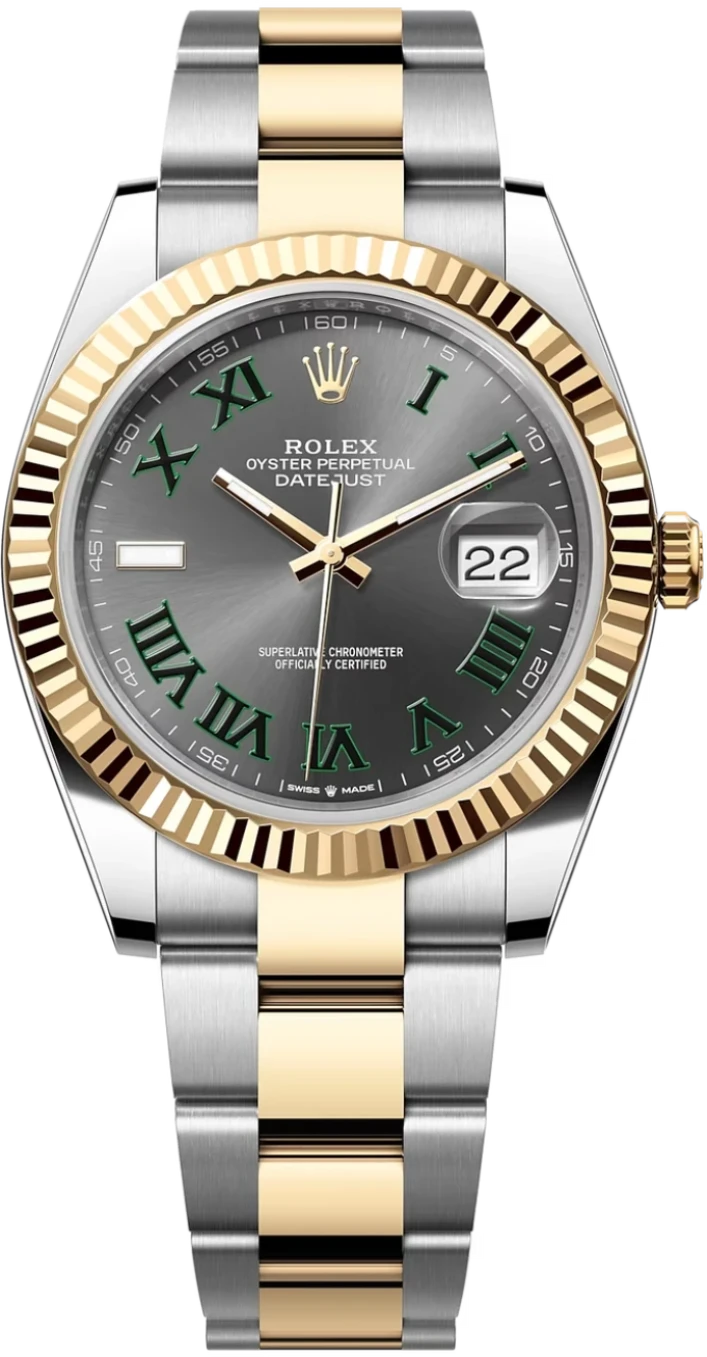 Rolex Datejust 41mm Two-Tone Yellow Gold Fluted Bezel "Wimbledon" Dial Oyster - 126333 - Brand New 2024