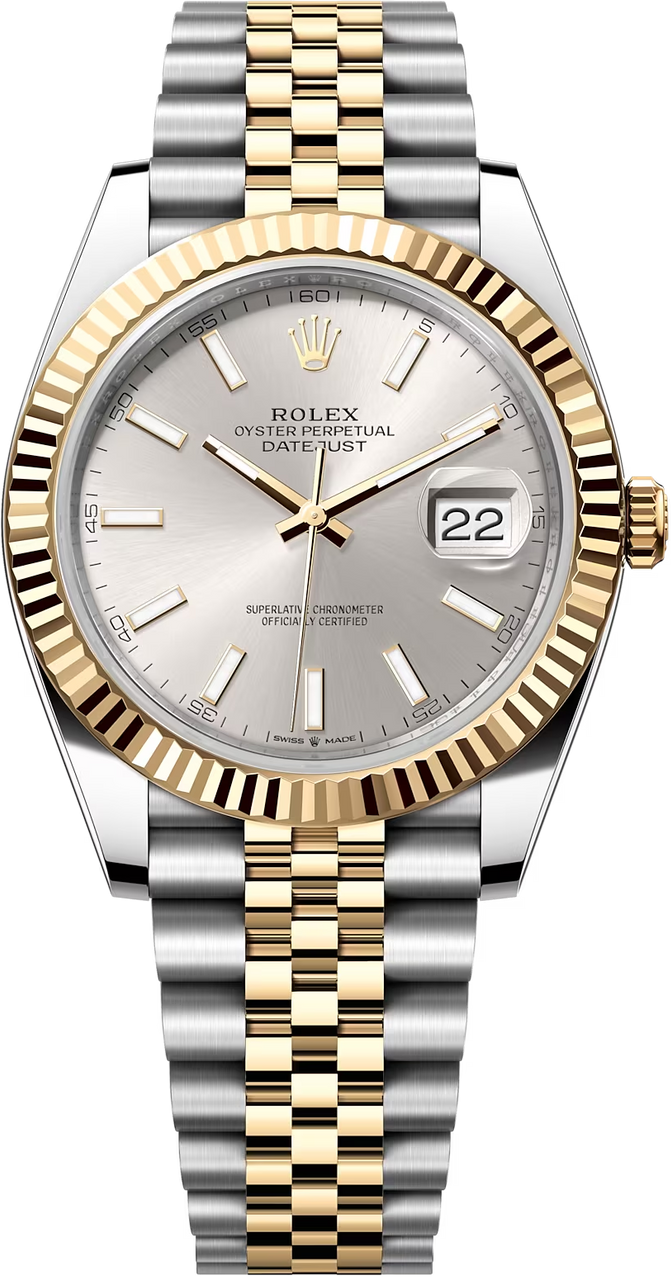 Rolex Datejust 41mm Two-Tone Yellow Gold Silver Index Dial Fluted Bezel Jubilee Bracelet 126333 – New 2025 / 2026
