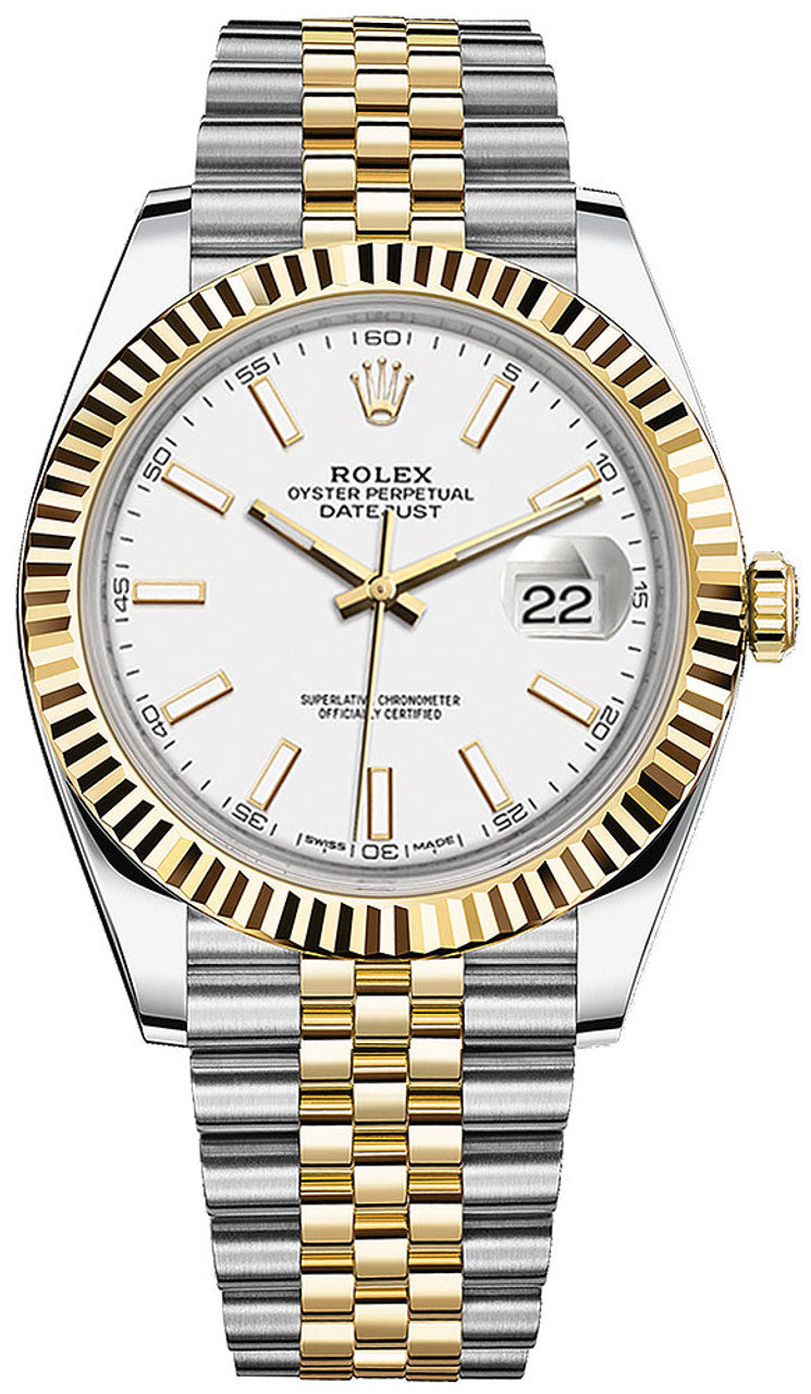 Rolex Datejust Two-Tone Yellow Gold Fluted Bezel White Index Dial Jubilee - 126333 - Brand New 2024