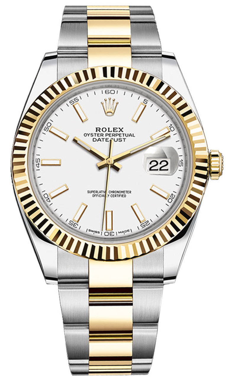 Rolex Datejust Two-Tone Yellow Gold Fluted Bezel White Index Dial Oyster - 126333 - Brand New 2024