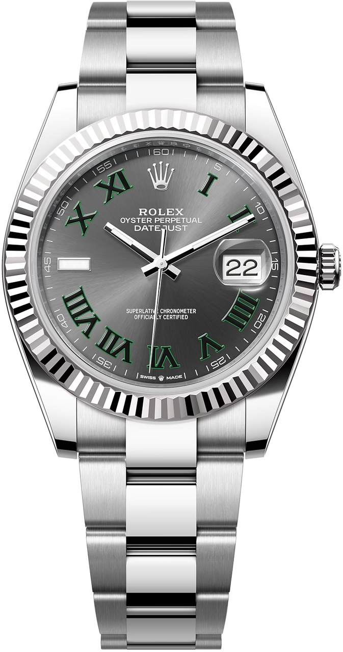 Rolex Datejust 41mm Fluted Bezel Slate and Green Roman "Wimbledon" Dial Oyster - 126334 - New 2025