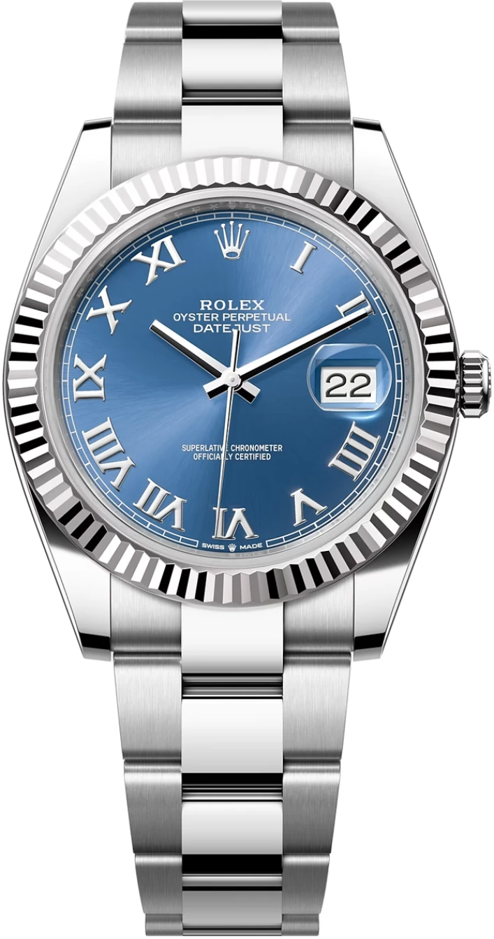 Rolex Datejust 41mm Fluted Bezel Blue Roman Dial Oyster- 126334 - New 2025