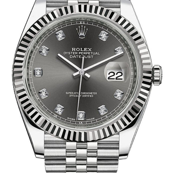 Rolex Datejust 41mm Fluted Bezel Grey Slate Diamond Dial Jubilee 126 Gamzo Co